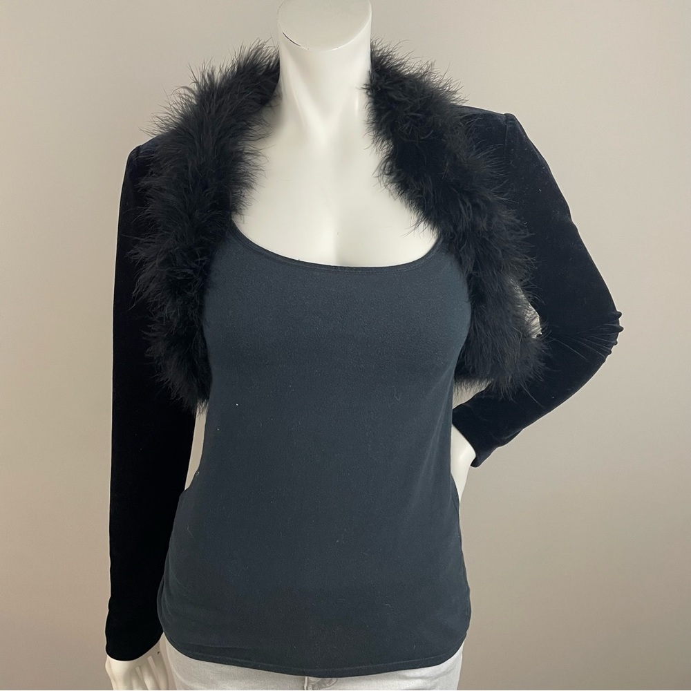 Allen B. By Allen Schwartz Black Faux Fur Trim Shrug